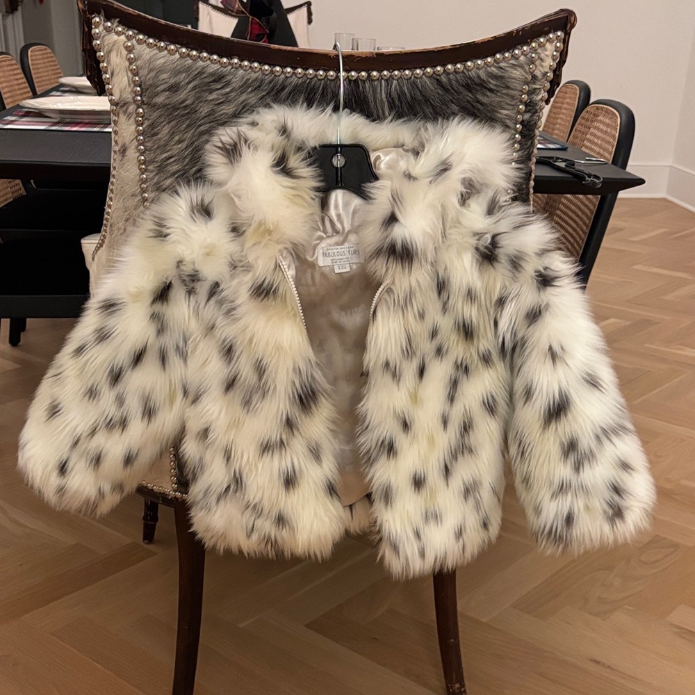 Fabulous Furs Kids Faux Fur Jacket - Cream and Black Dot Print